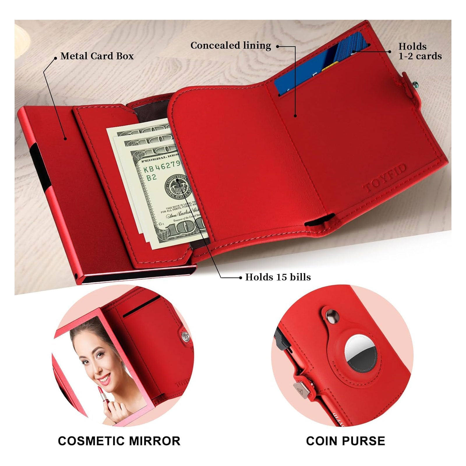 AirTag-Ready Mini Wallet with Mirror